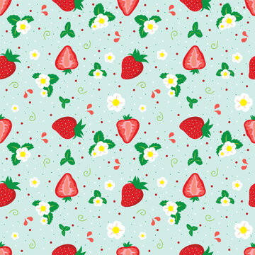 Strawberry Seamless Vector Fruit Pattern