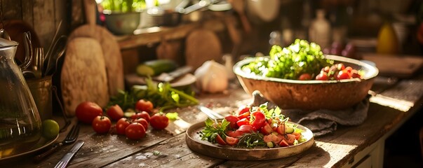 Fresh Vegetables and Fruit on a Wooden Bench,
Healthy food and vegetarian food