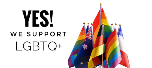Yes! We support lgbtq+ on white background with rainbow flags and national flags of countries which support lgbtqai people and celebrate pride month.