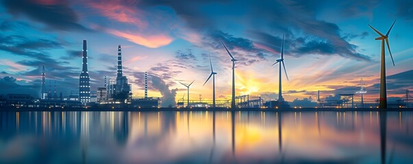 Wind Farms Industry at Sunset, Green Energy concept, Green Energy and Sustainable energy concept,  - obrazy, fototapety, plakaty