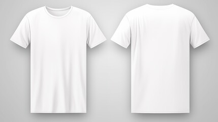 White T-shirt front and back view isolated on grey background, 3D rendering, 3D illustration