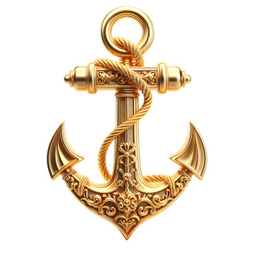 golden anchor with rope isolated on transparent background AI Generated 