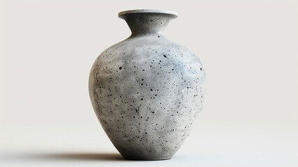 Modernist concrete vase with organic texture and minimalist form on transparent background. 
