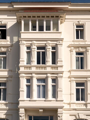 Decorated front facade of Fachklinikum hospital on Borkum, East Frisia, Lower Saxony, Germany