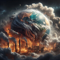 Extremely Hard industry pollution planet earth concept metaphoric globe. Modern civilization and ditrty tecnologies. Devastation of ecosystem