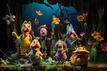 A whimsical Easter-themed puppet show, with colorful puppets acting out tales of springtime and renewal.
