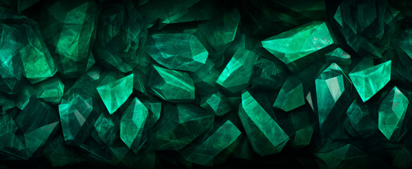 Abstract teal emerald crystals with varying luminosity create a calming yet dynamic digital wallpaper, green geometric shapes - obrazy, fototapety, plakaty
