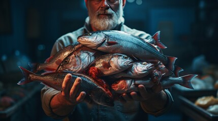 Man Standing in Front of Fish