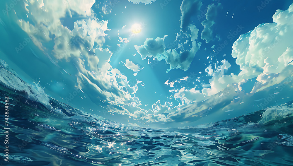 Wall mural underwater sea with sun and clouds in the style of hy - Wall murals