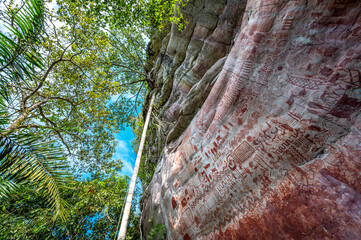 Stunning ancient rock art at Cerro Azul in Guaviare, Colombia - 742874533