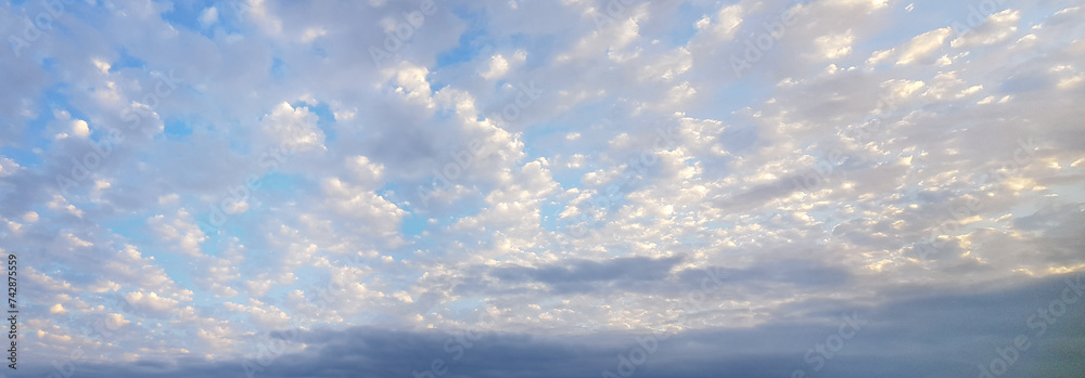 Wall mural white cloud on blue sky. atmosphere horizon landscape. weather. panoramic sky with cloud background