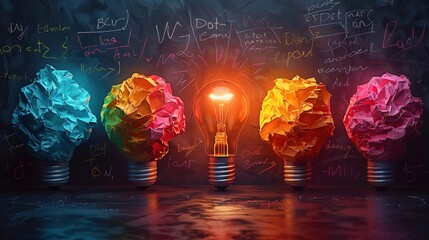 Creative Lightbulb Idea with Colorful Crumpled Paper - obrazy, fototapety, plakaty