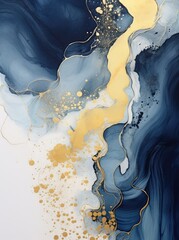 An abstract painting showcasing vibrant gold and blue hues, creating a dynamic and visually striking composition with expressive brushstrokes and textures.