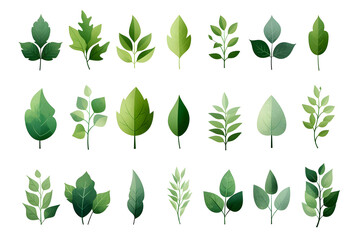 flat gradient icon set of leaves green color theme - obrazy, fototapety, plakaty