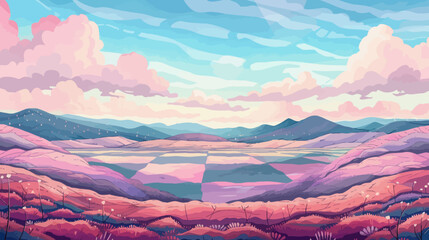 Calm colorful chessboard field - wallpaper background with beautiful landscape for chess lovers
