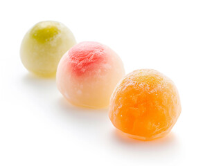 Japanese traditional confectionery cake wagashi on white background. Minimalist style.
