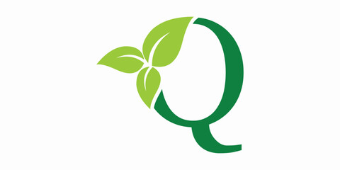 leaf logo design with letter logo q consept premium vector