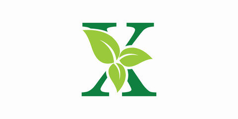 leaf logo design with letter logo x consept premium vector