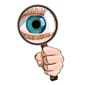 Concept of monitoring and control with a drawing that shows an eye observing through a magnifying glass.
