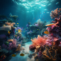 Fototapeta na wymiar Underwater scene with colorful coral reefs. 