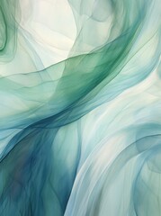 An abstract painting featuring dynamic waves in shades of blue and green, creating a sense of movement and energy on the canvas.