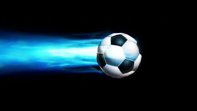 soccer ball isolated on black flying in hyper speed