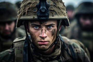 Obraz premium Generative AI image of strong warrior soldier fighting and hope for peace and victory
