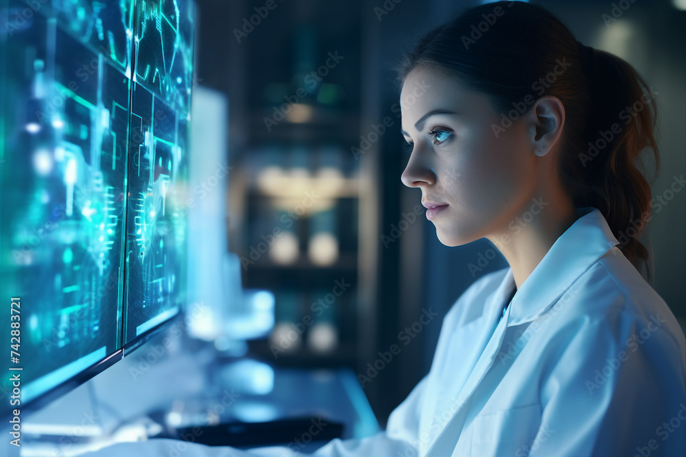 Poster scientist working in a modern laboratory created with generative ai technology