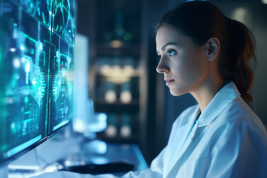 Scientist working in a modern laboratory created with generative AI technology