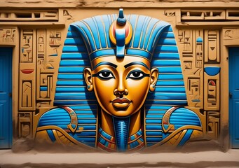 Graffiti, Pharaoh, leader of Egypt, golden Egyptian figures, ancient Egyptian hieroglyphs