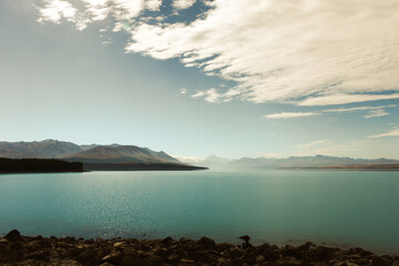 Spectacular jade green lake. Lake Tekapo, green water lake in New Zealand
