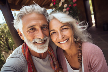 Elderly happy couple enjoying life together styling clothes family portrait Generative AI...
