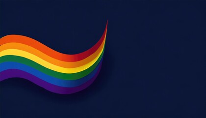 Wavy rainbow stripes on a dark blue background, abstract and colorful
