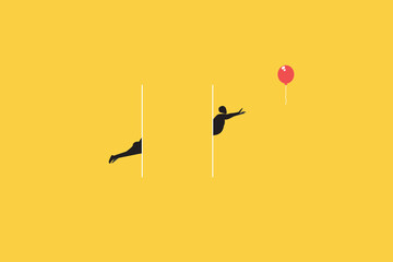 Businessman try to get balloon. Symbol leadership, success, and opportunity