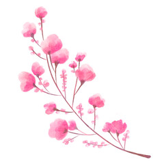 Fototapeta na wymiar pink flowers border watercolor illustration