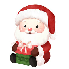 Santa Claus with Gift Watercolor Illustration