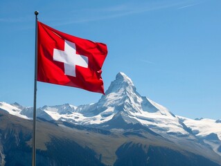 Swiss Flag with Alpine Backdrop