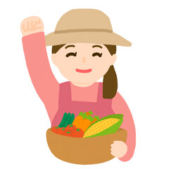 ガッツポーズをしている野菜農家の女性