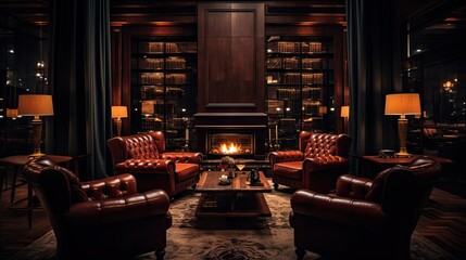 A photo of a sophisticated cigar lounge with leather armchairs