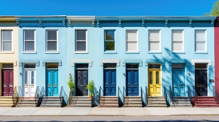 A photo of a series of identical doors