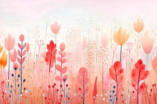 Watercolor meadow with vibrant flowers