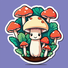 Lactarius delicious mushroom kawaii cartoon sticker