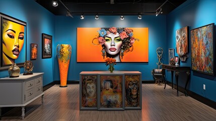 A photo of a bohemian art gallery