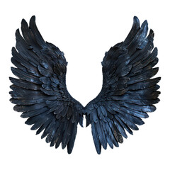 Angel black wings bird fly realistic. Wings of Darkness. Pair of black isolated  on transparent png.