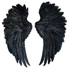 Angel black wings bird fly realistic. Wings of Darkness. Pair of black isolated  on transparent png.