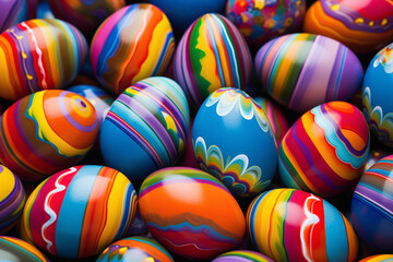 Fototapeta na wymiar Festive Easter eggs painted in cheerful rainbow hues, symbolizing the diversity and unity of communities coming together in celebration.