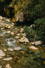 River with rocks at Kourtaliotiko Gorge (Asomatos Gorge) in Crete, Greece
