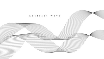 Abstract wave element for design. Digital frequency track equalizer. Stylized line art background. Vector illustration. Wave with lines created using blend tool. Curved wavy line, smooth stripe.