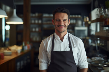 Portrait of a smiling male chef  standing in the kitchen