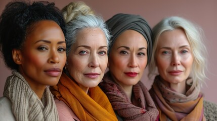Obraz premium Studio headshot of beautiful multiethnic women with natural beauty and great skincare.